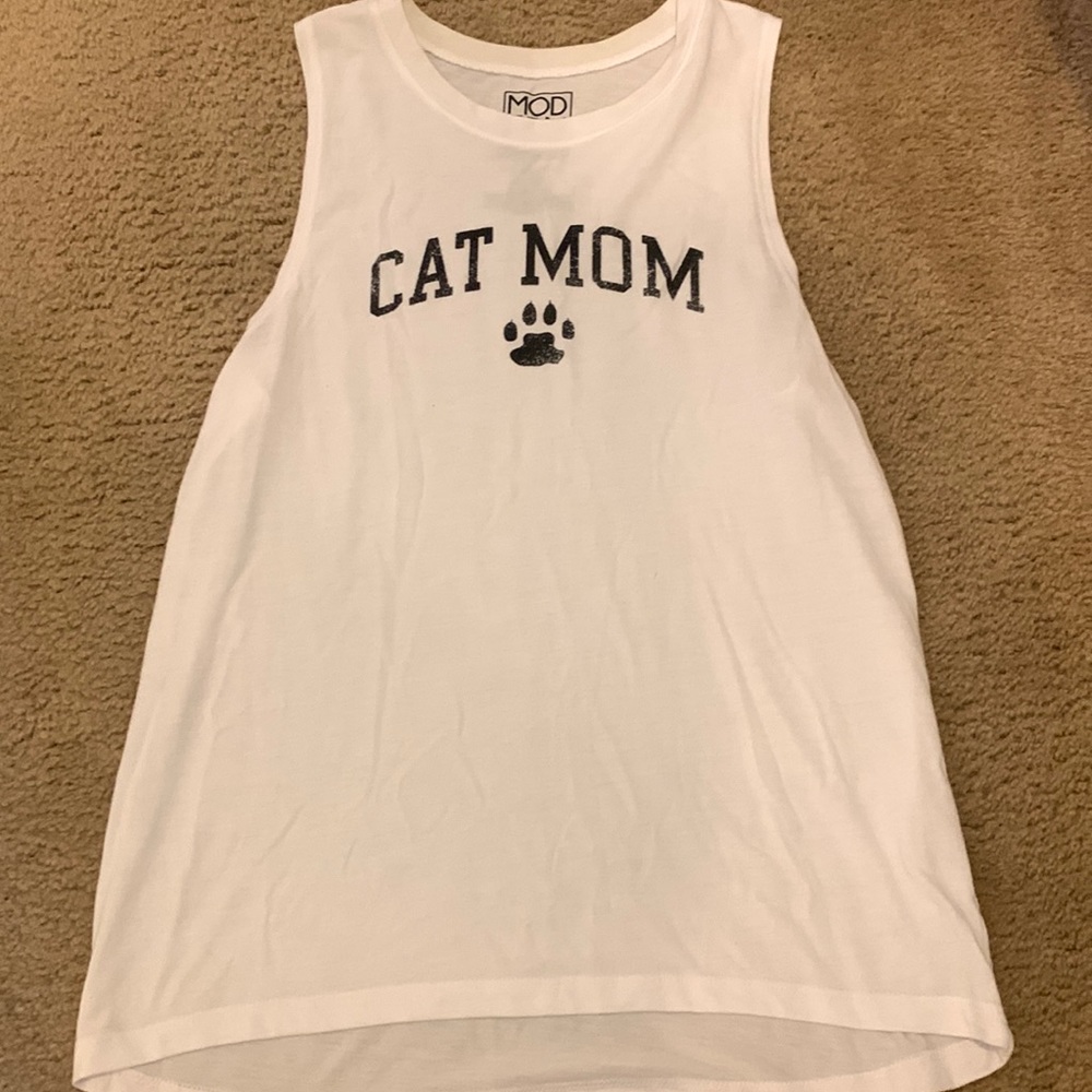 White Cat Mom tank top size large
